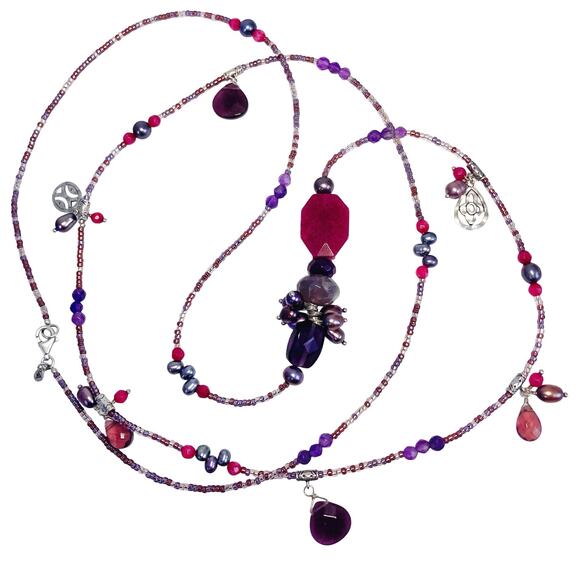 Retired Silpada N2348 BLUSH WINE Sterling Amethyst Pearl Quartz Beaded Necklace - Picture 1 of 16